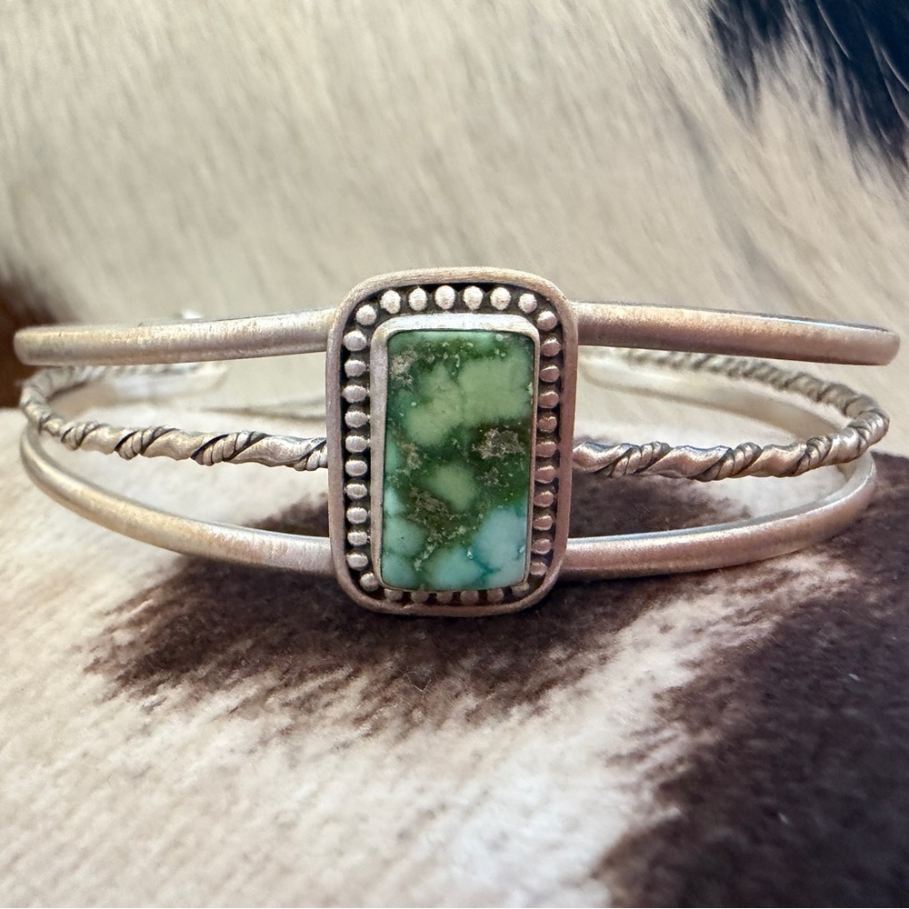 ❤️ Sonoran Mountain Turquoise Matte Sterling Navajo Style Adjustable Cuff 14.4Gm - Picture 7 of 15